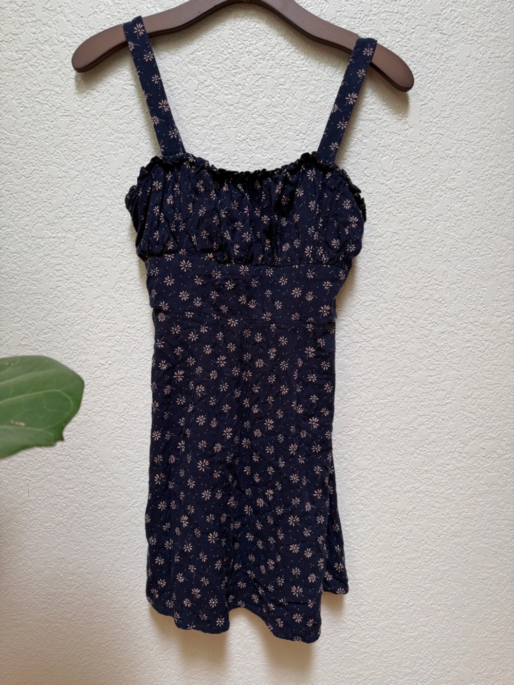 Navy Blue Mini Dress with Pink Floral Print